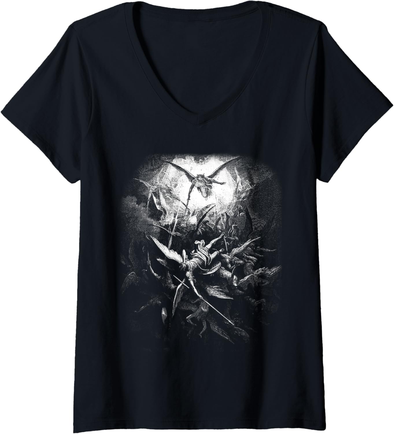 Womens Fallen Angels chased out of Heaven Michael Occult Goth Evil V-Neck Apparel | Trending 2025