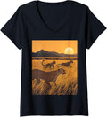 Womens Cheetah Wildlife Print Nature Lover Safari Sunset Art V Neck Apparel Comfort Fit Gift Ready