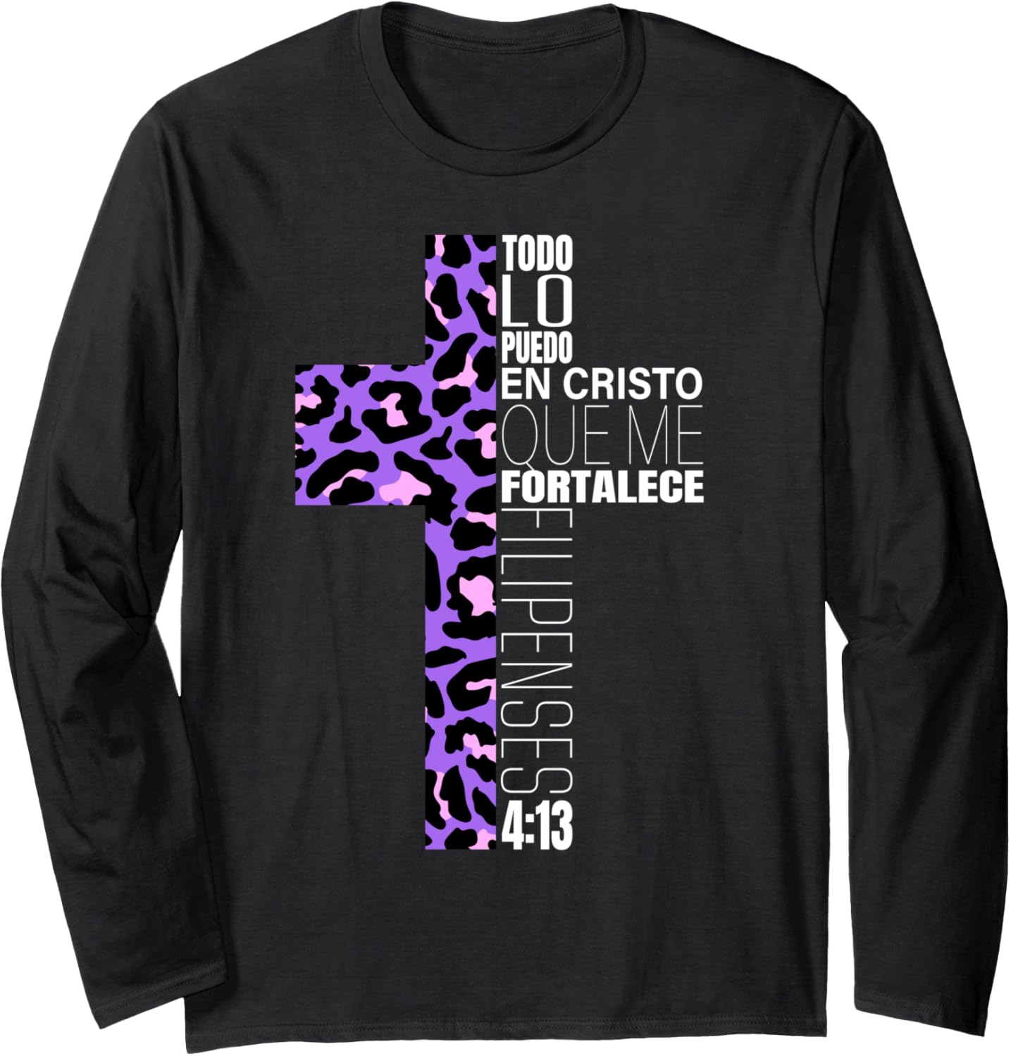 Purple Cheetah Print Christian Spanish Gifts Women Espanol Long Sleeve Long Sleeve T Shirt Comfort Fit Fan Favorite