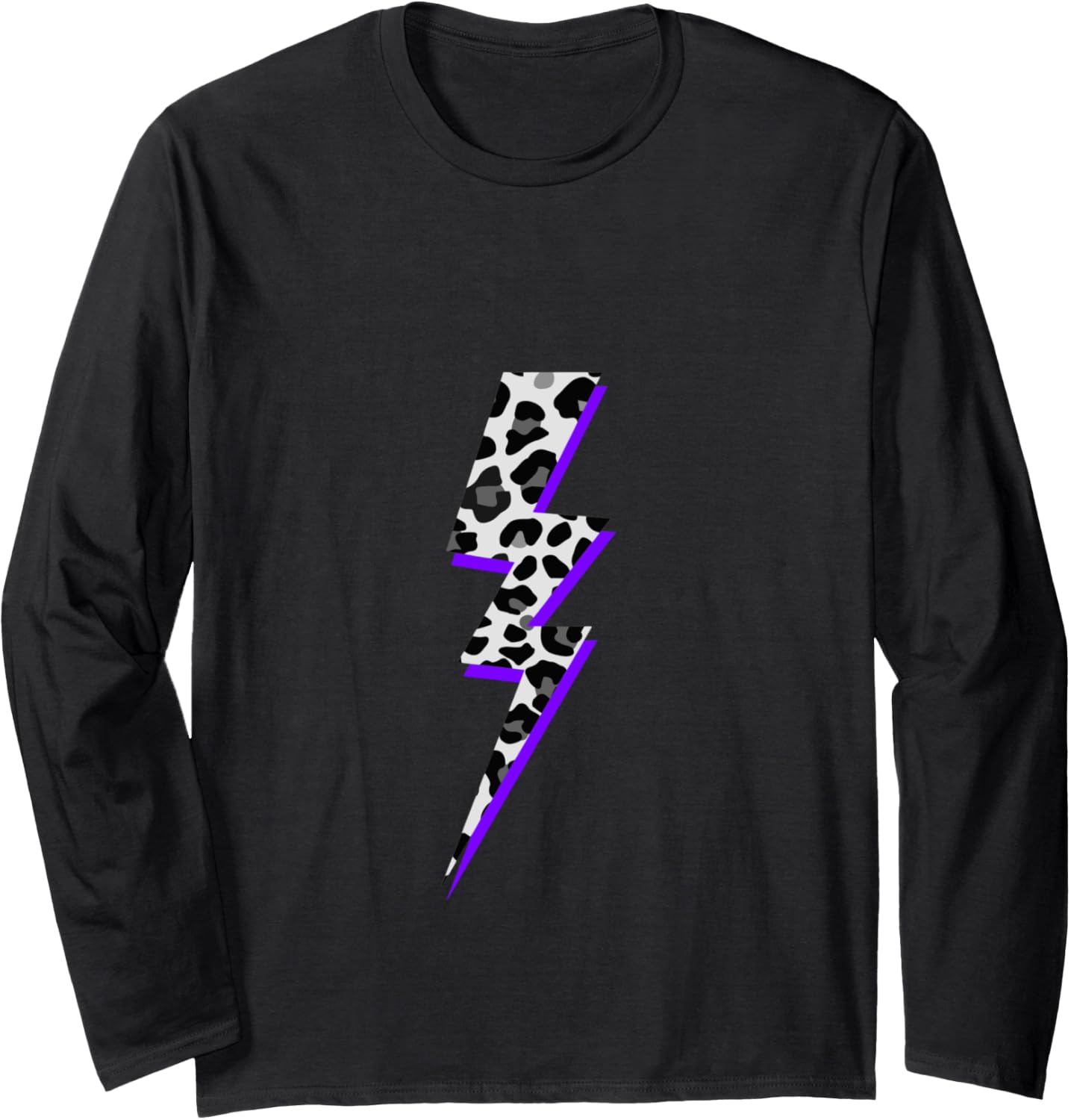 Black Grey Cheetah Leopard Lightning with Purple Shadow Long Sleeve Long Sleeve T Shirt Comfort Fit Best Seller Look