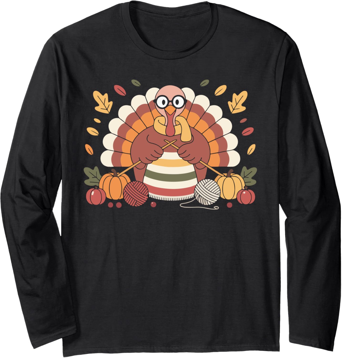 Thanksgiving Turkey Knitting Sweater with Pumpkins and Yarn Long Sleeve Sweater | Premium Quality | High CTR Title