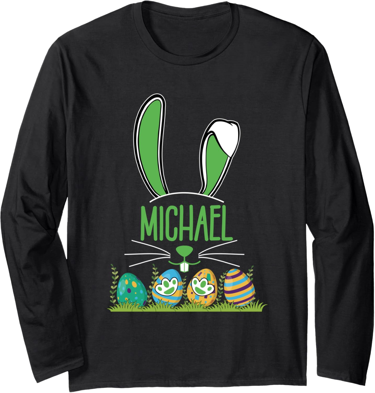 Bunny Matching Family Easter Day Kids Name Michael Long Sleeve Apparel | Perfect Gift Idea