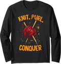Knit Purl Conquer Knitting Humor Funny Saying Yarn Lovers Long Sleeve Yarn Supply | High Search Volume | Perfect for ...