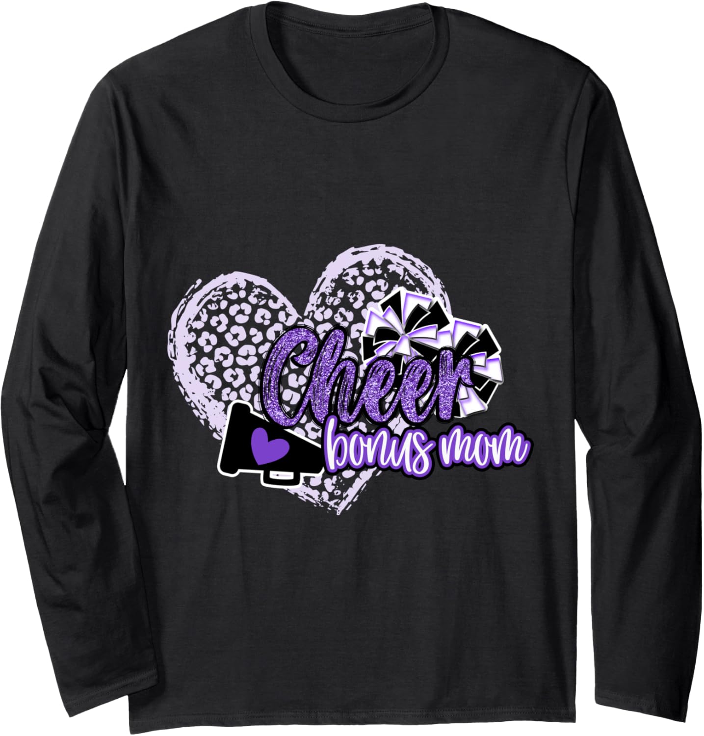 Cheer Bonus Mom Shirt Megaphone Purple Leopard Cheetah Print Long Sleeve Long Sleeve T Shirt Streetwear Style Best Selle