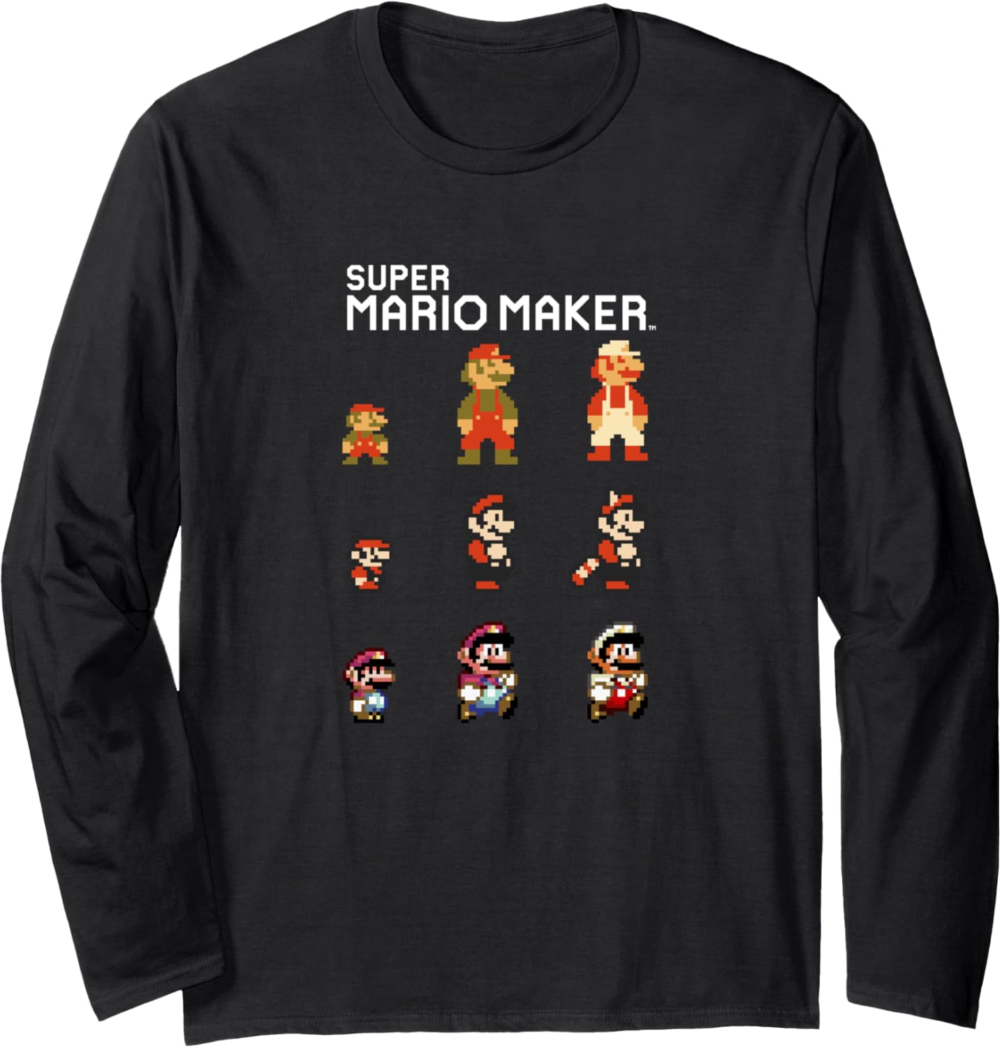 Super Mario Maker Mario Evolution 8-Bit Pixel Icons Long Sleeve Apparel | Premium Quality | Comfort Daily Wear