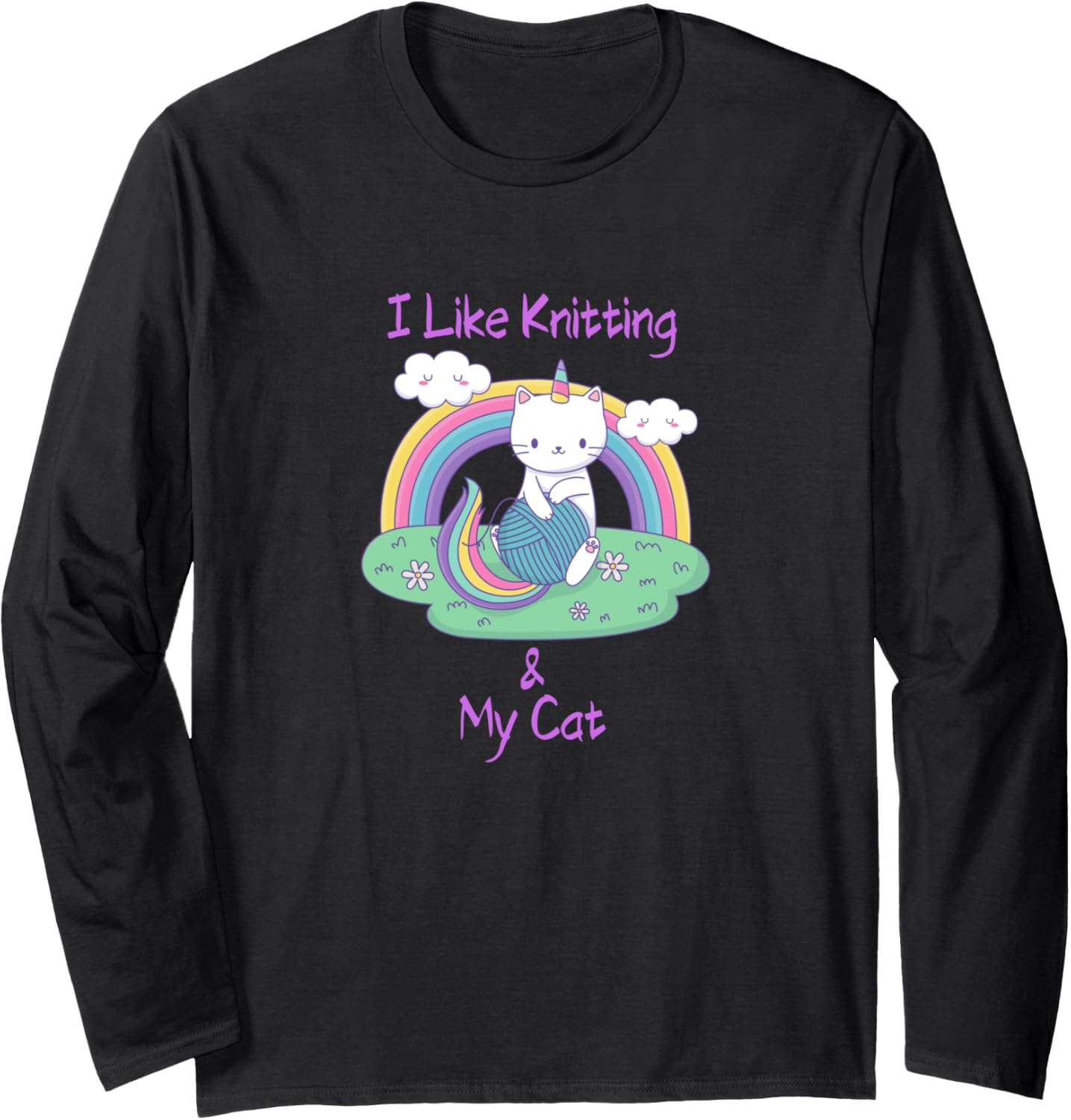 Unicorn Cat with a Ball of Yarn Cat Knitting Long Sleeve Yarn Supply | Viral US Pick | Perfect for Crafters