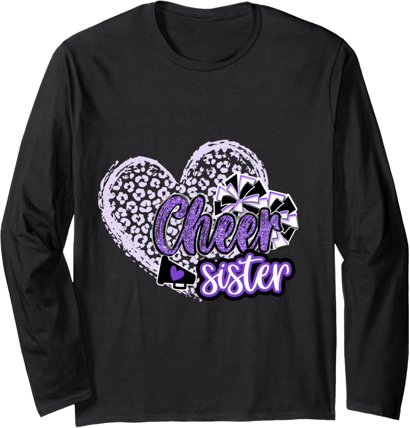Cheer Sister Shirt Megaphone Purple Leopard Cheetah Print Long Sleeve Long Sleeve T Shirt Streetwear Style Hot Right Now
