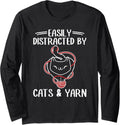 Easily Distracted By Cats & Yarn Knitting Yarn Crocheting Long Sleeve Yarn Supply | Top Rated | Best Seller Choice