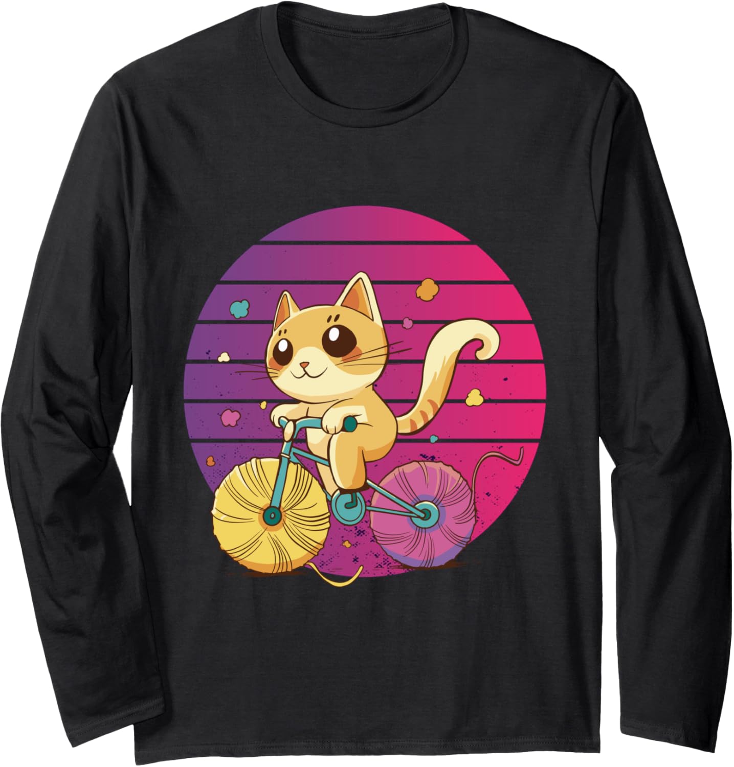 Cat on bike adorable kitty yarn wheels cat lovers cycling Long Sleeve Yarn Supply | Premium Quality | High CTR Title