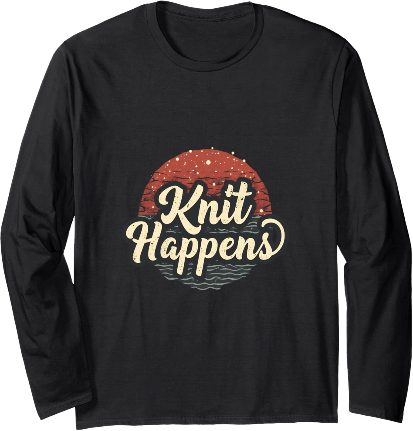 Knit Happens Retro Sunset Yarn Lovers Long Sleeve Yarn Supply | Trending 2025 | Best Seller Choice