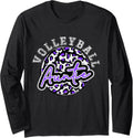 Leopard Cheetah Volleyball Purple Auntie Shirt Womens Trendy Long Sleeve Long Sleeve T Shirt Trending US Everyday Wear