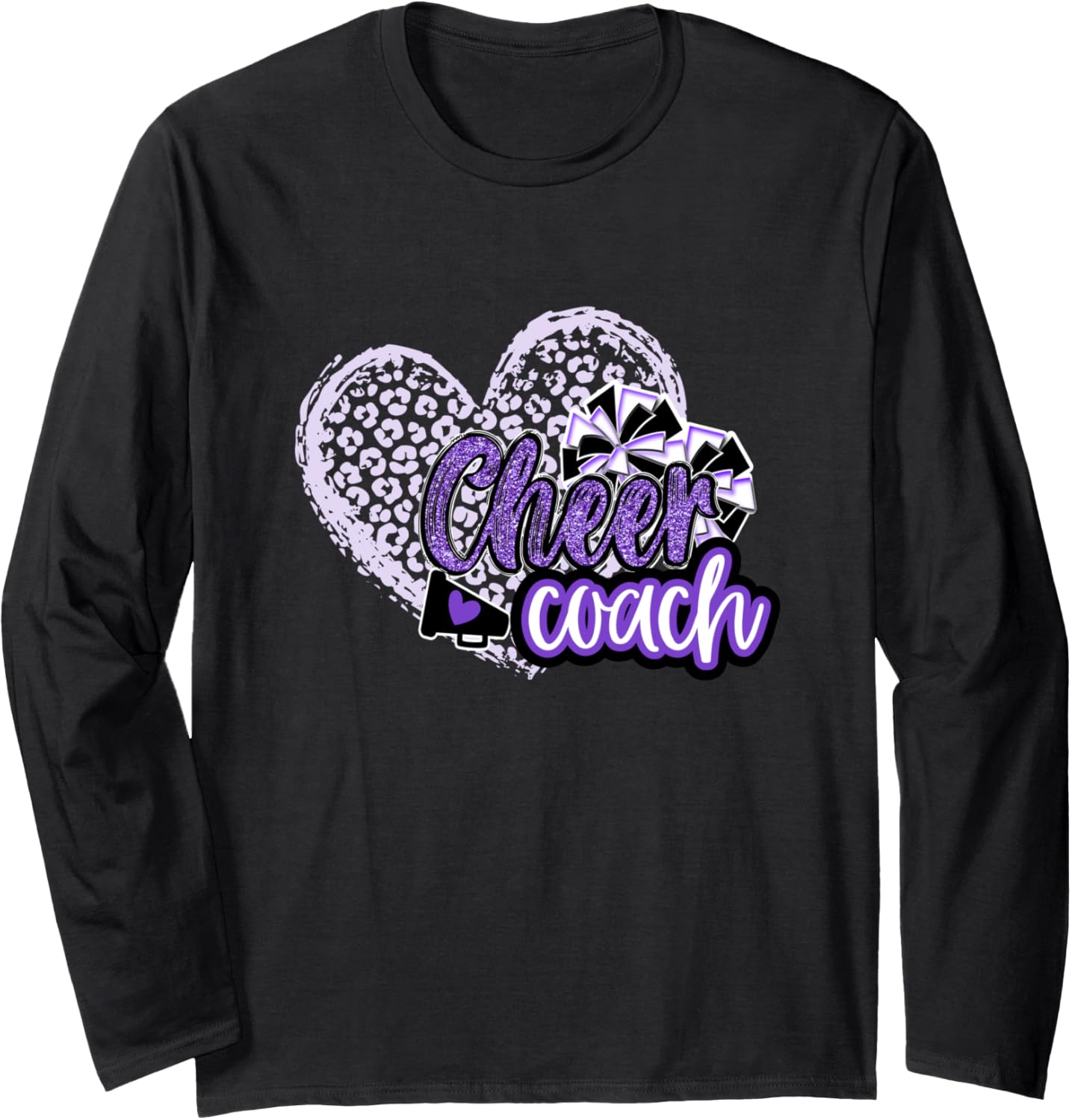 Cheer Coach Shirt Megaphone Purple Leopard Cheetah Print Long Sleeve Long Sleeve T Shirt High Search Demand Fan Favorite