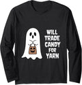 Will Trade Candy For Yarn Ghost Bats Halloween Long Sleeve Yarn Supply | Top Rated | High CTR Title