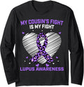 My Cousins Fight Purple Lupus Awareness Ribbon Heart Cheetah Long Sleeve Long Sleeve T Shirt Premium Print Gift Ready