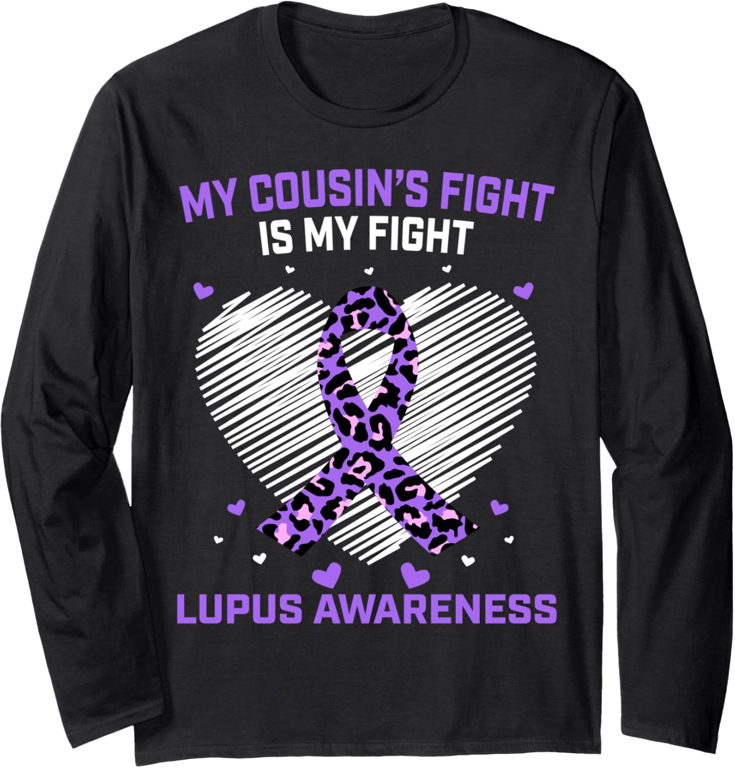 My Cousins Fight Purple Lupus Awareness Ribbon Heart Cheetah Long Sleeve Long Sleeve T Shirt Premium Print Gift Ready