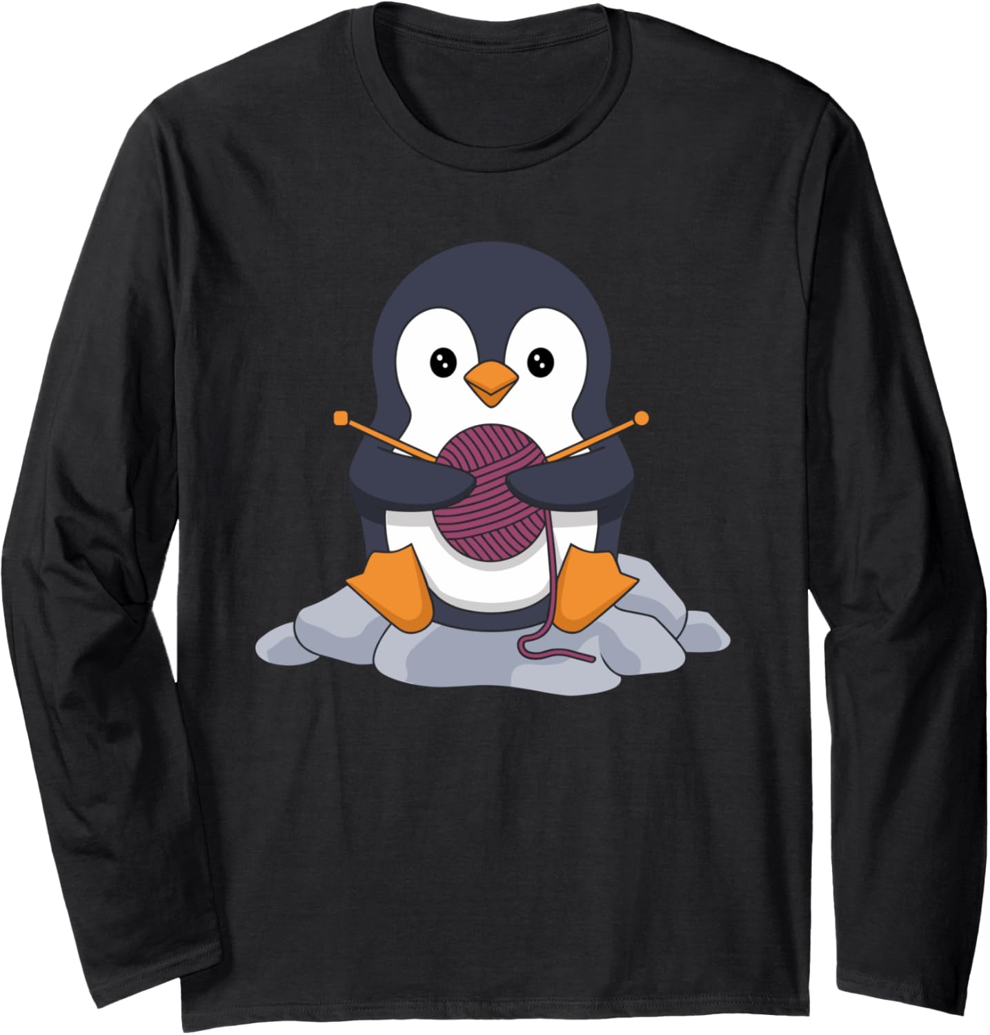Knitting Penguin Embracing Cozy Yarn Craft Long Sleeve Yarn Supply | High Search Volume | Perfect for Crafters