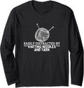Knitting Easily Distracted By Knitting Needles And Yarn Long Sleeve Yarn Supply | Viral US Pick | High CTR Title