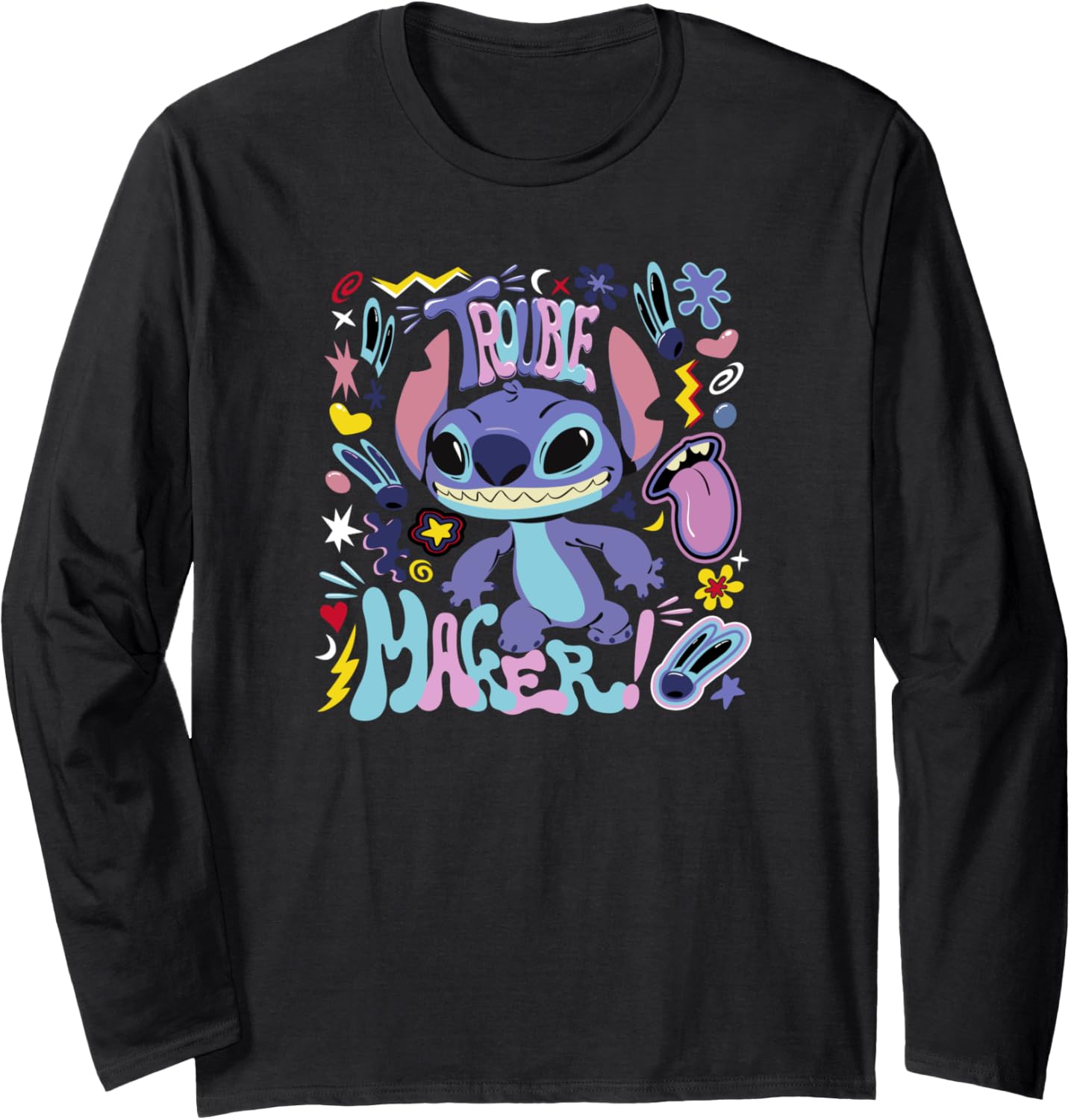 Disney Lilo & Stitch Trouble Maker Stitch Collage Long Sleeve Apparel | Best Seller Pick | Comfort Daily Wear