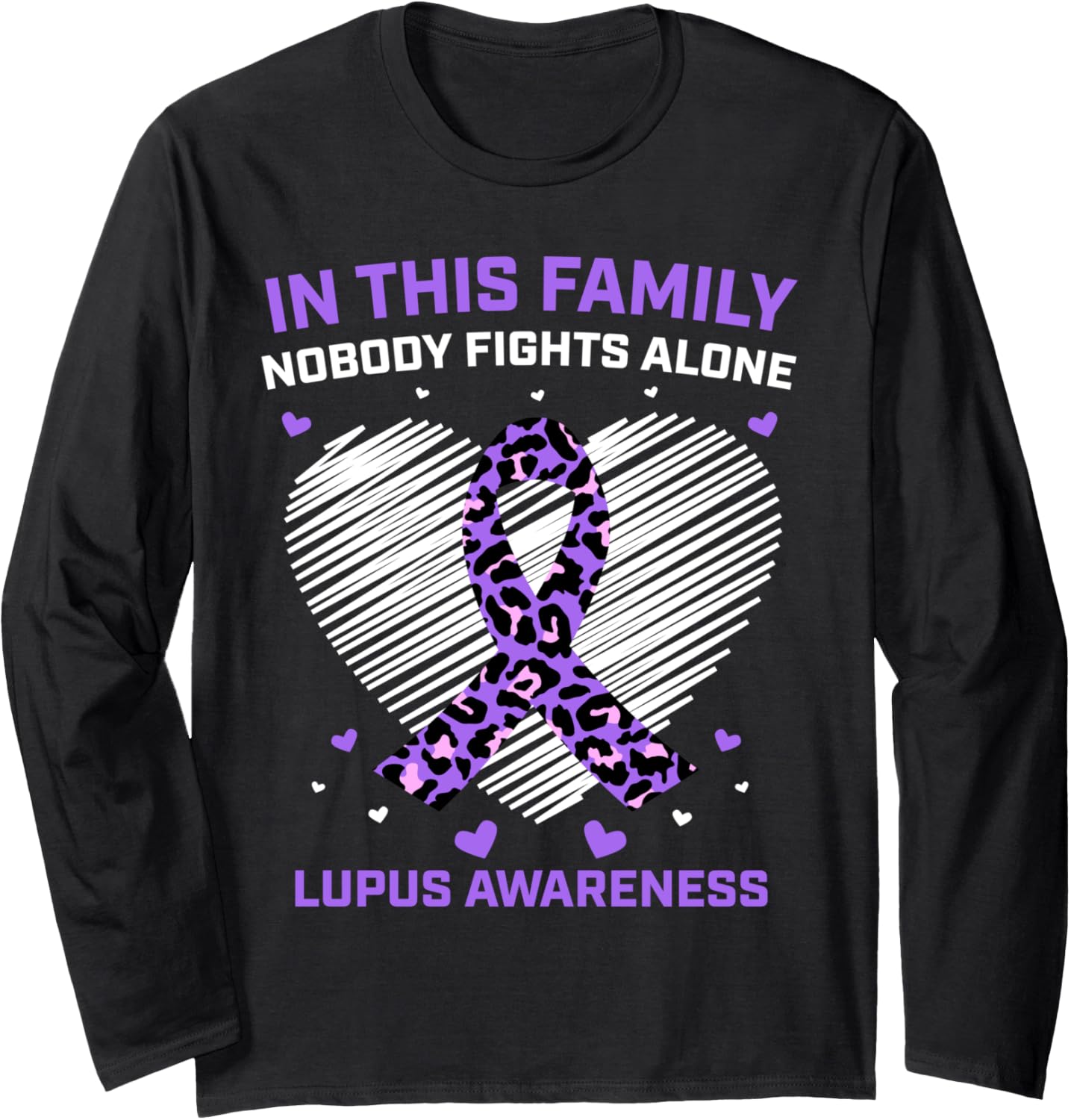Lupus Awareness Products Purple Cheetah Print Ribbon Heart Long Sleeve Long Sleeve T Shirt Comfort Fit Fan Favorite
