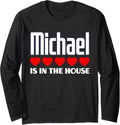 Michael Is In The House Retro Hearts First Name Love Michael Long Sleeve Apparel | Everyday Casual Wear