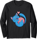 Blue Cat Cuddling With Yarn Heart Knitting Long Sleeve Yarn Supply | High Search Volume | Best Seller Choice