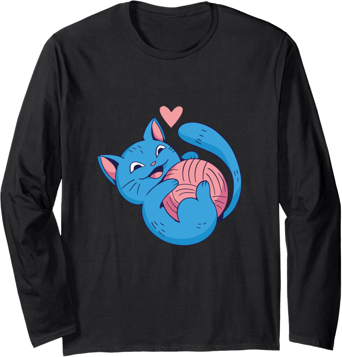 Blue Cat Cuddling With Yarn Heart Knitting Long Sleeve Yarn Supply | High Search Volume | Best Seller Choice