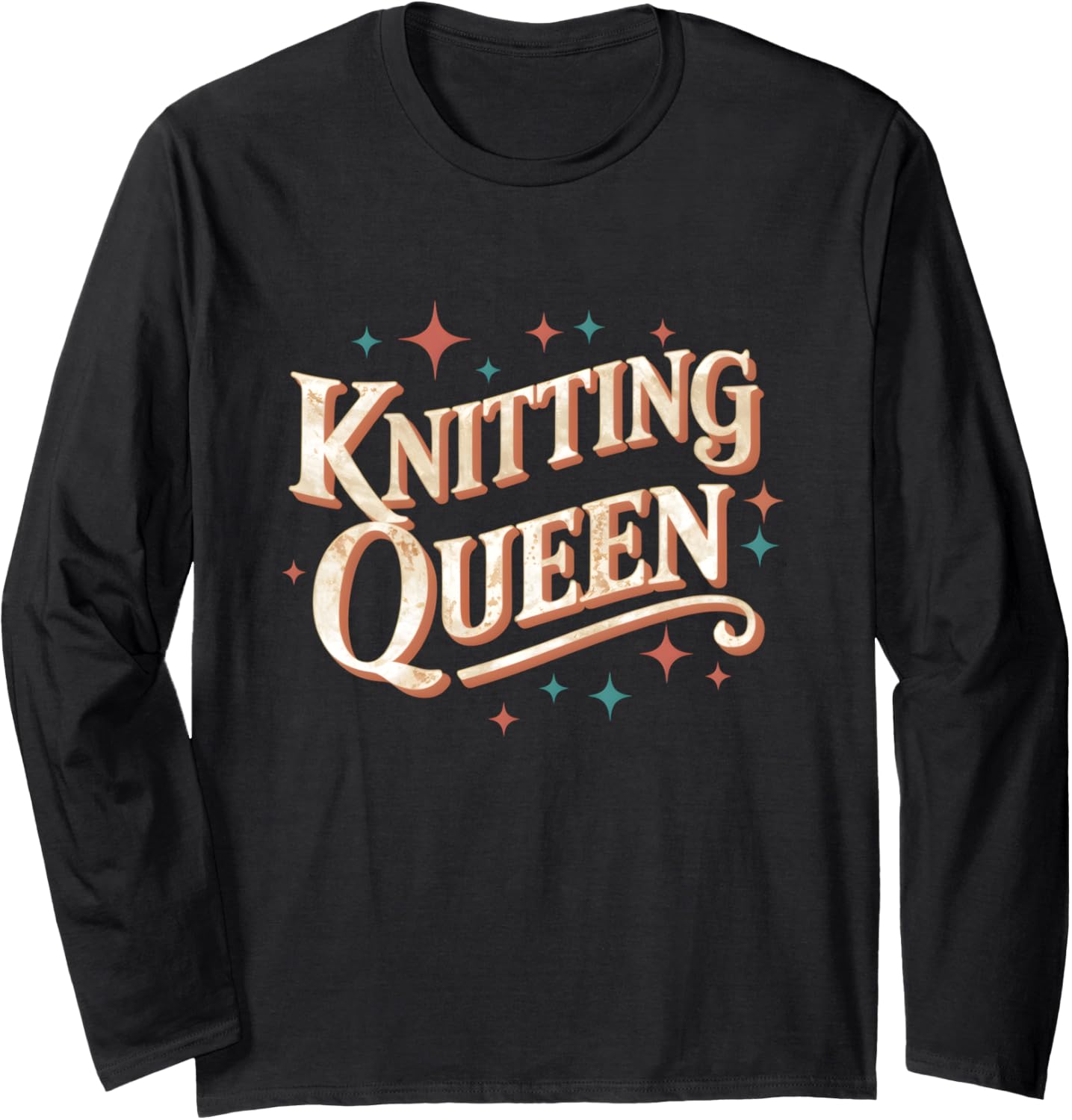 Knitting Queen Retro Typography Yarn Lover Long Sleeve Yarn Supply | Trending 2025 | Perfect for Crafters