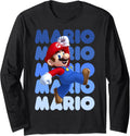 Super Mario Maker Vintage Mario Blue Name Stack Poster Long Sleeve Apparel | US Viral Style | Perfect Gift Idea