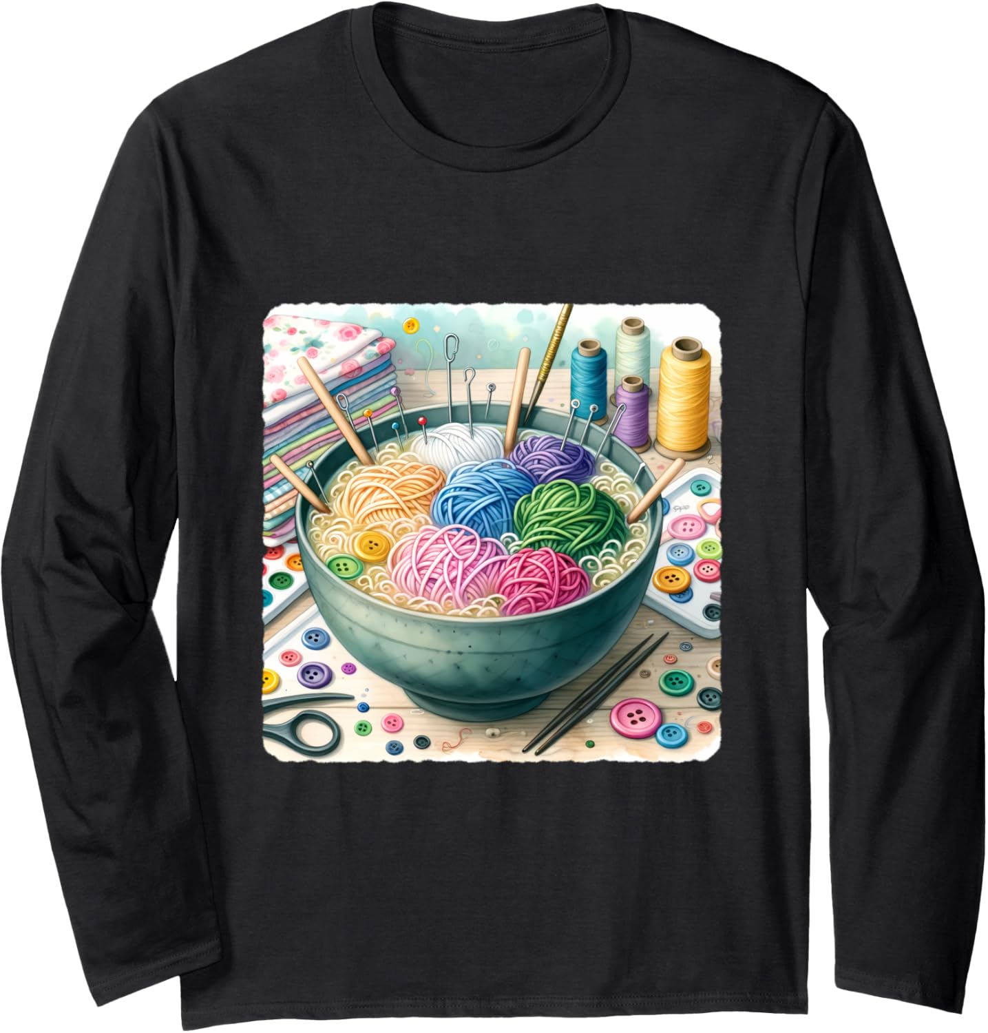 Ramen Bowl With Noodle Yarn, Needle, Button Toppings. Yarn Long Sleeve Yarn Supply | Trending 2025 | High CTR Title