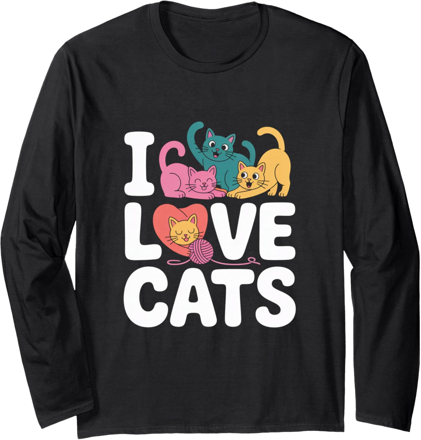 I Love Cats Colorful Cute Kitty Heart Yarn Long Sleeve Yarn Supply | Viral US Pick | Customer Favorite