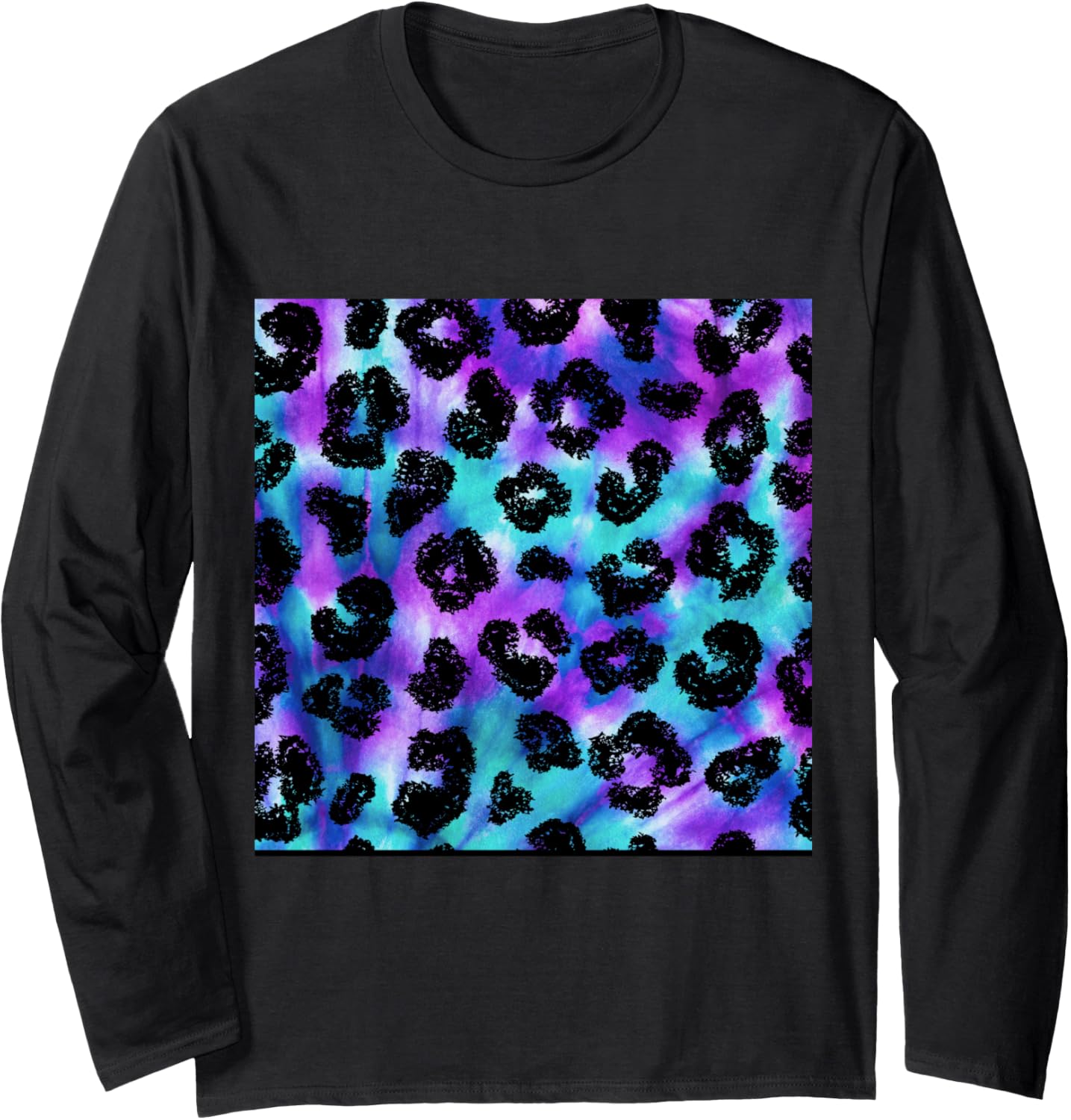 Purple Turquoise Black Leopard Tie Dye Print Cheetah Pattern Long Sleeve Long Sleeve T Shirt Streetwear Style Best Selle