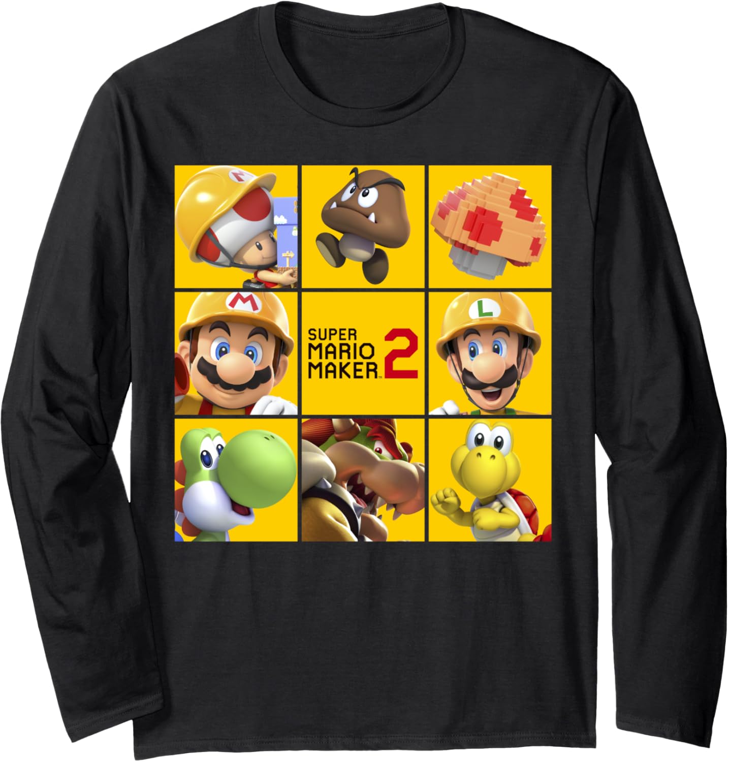 Super Mario Maker 2 Character Logo Box Grid Panel Long Sleeve Apparel | Trending 2025 | Must-Have Style