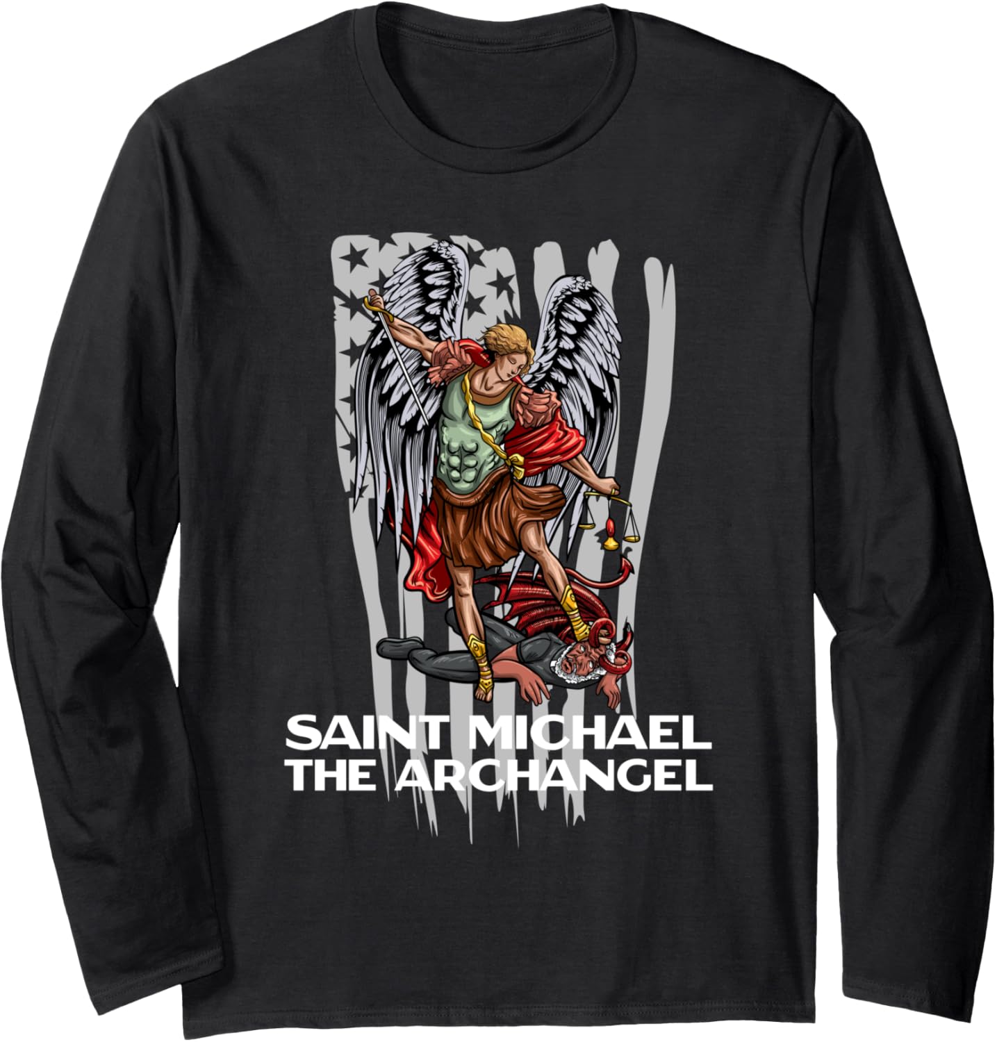 American Flag Saint Michael The Archangel Catholic Long Sleeve Apparel | Premium Quality