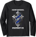 Thin Blue Line St. Michael Protect Us T-shirt Long Sleeve T-Shirt | Trending 2025