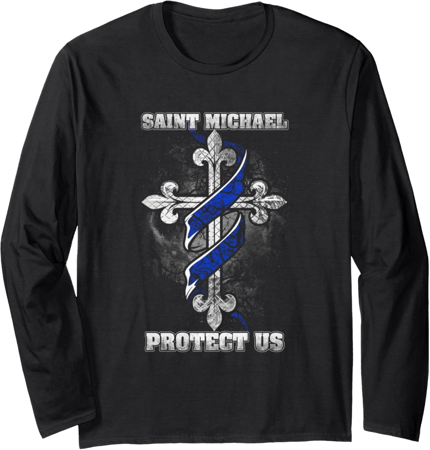 Thin Blue Line St. Michael Protect Us T-shirt Long Sleeve T-Shirt | Trending 2025
