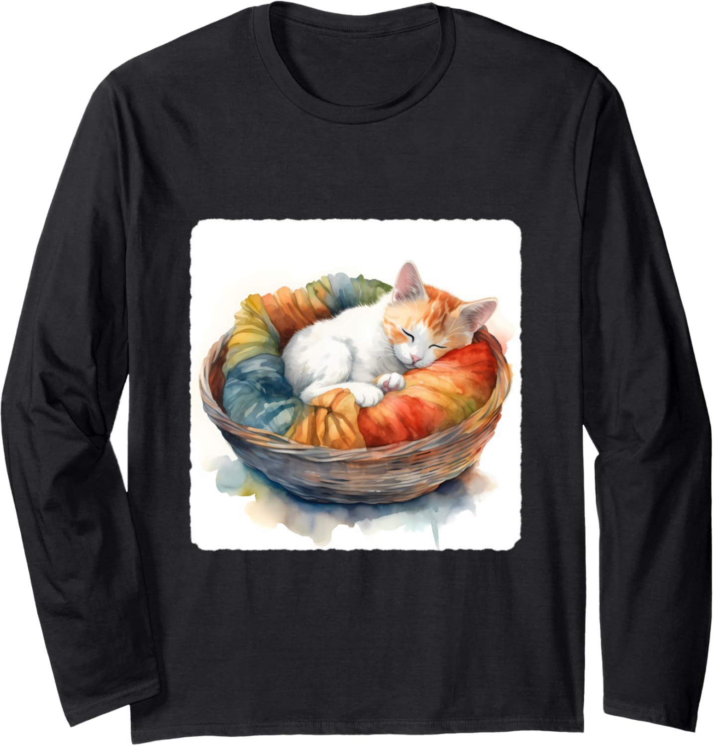 A Cat Sleeping In A Basket Of Yarn. Domestic, Lazy Long Sleeve Yarn Supply | High Search Volume | Customer Favorite