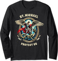 St. Michael Catholic Faith Religious St. Michael Protect Us Long Sleeve Apparel | Everyday Casual Wear
