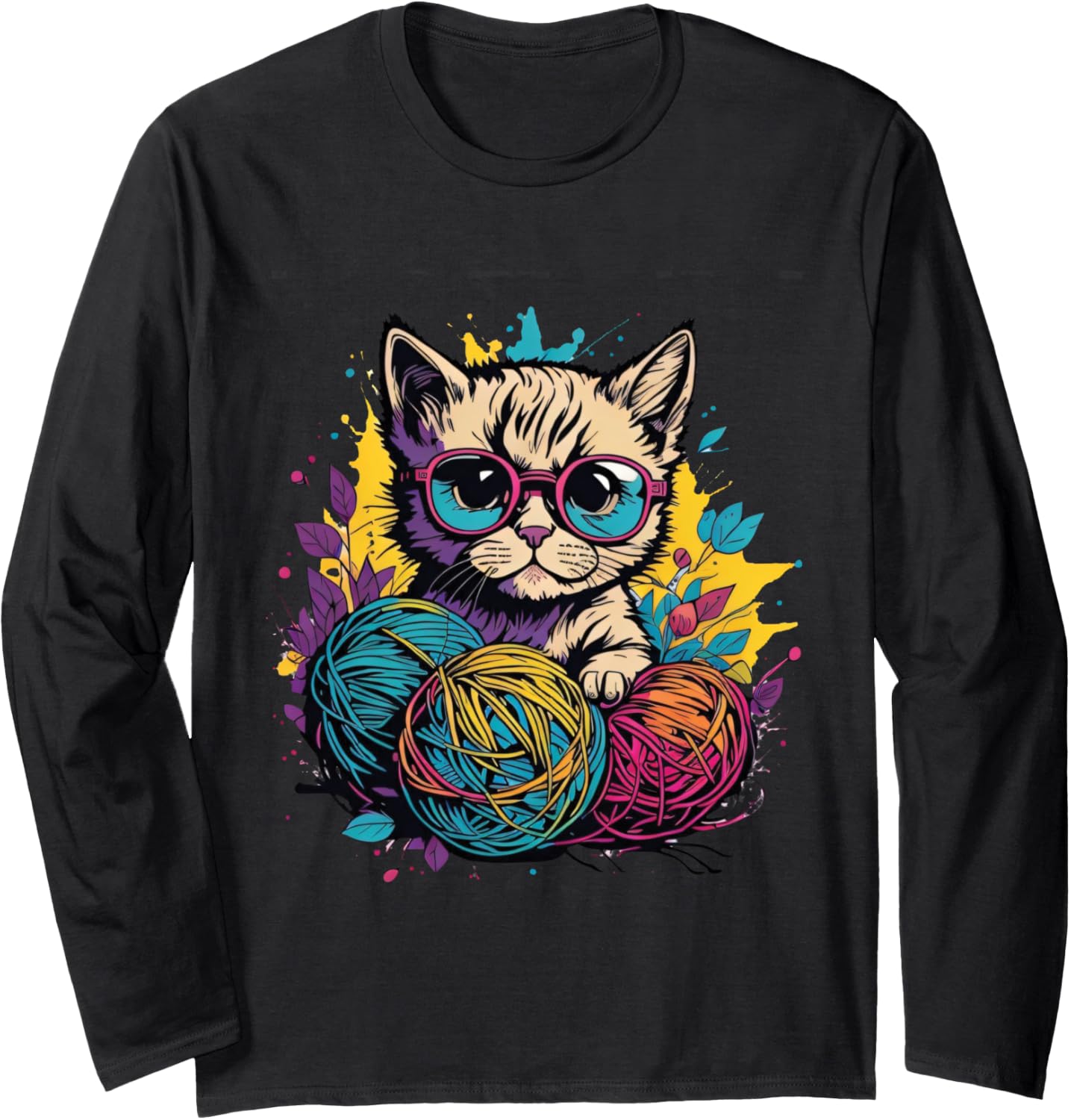 Kitten playing with a balls of yarn , Playful yarn kitten Long Sleeve Yarn Supply | Trending 2025 | Perfect for Crafters