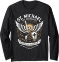 St. Michael Archangel Defend Us Religious Prayer Warrior Long Sleeve Apparel | Everyday Casual Wear