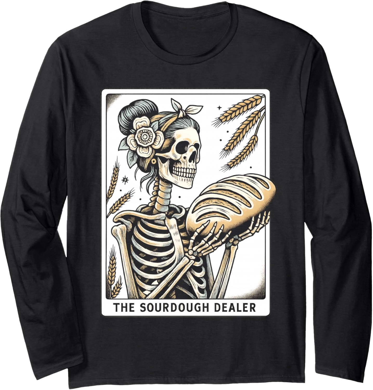 Sourdough Bread Skeleton Tarot Card Homemaker Baking Art Long Sleeve Apparel | High Search Volume | Comfort Daily Wear