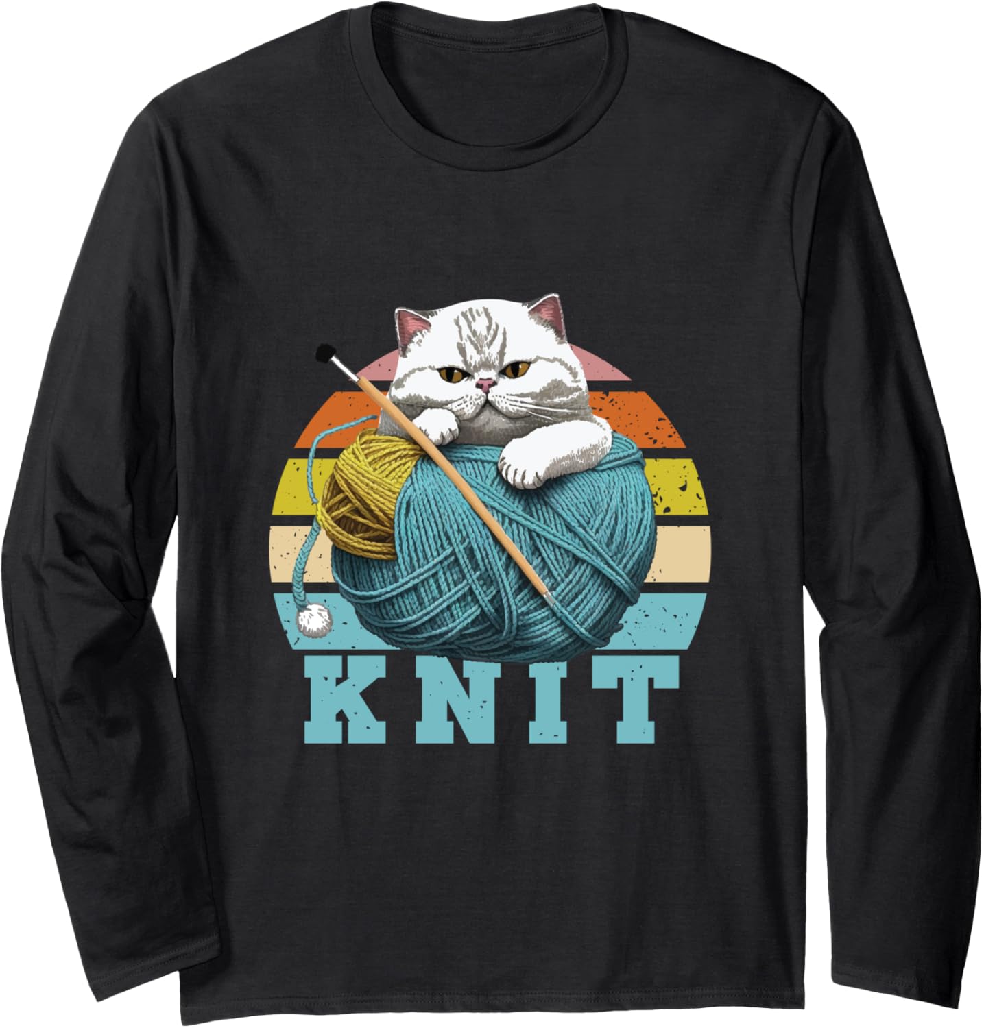 Knit Retro Cat With Skein Of Yarn Wool Knitter Crocheter Long Sleeve Yarn Supply | Premium Quality | Perfect for Craf...
