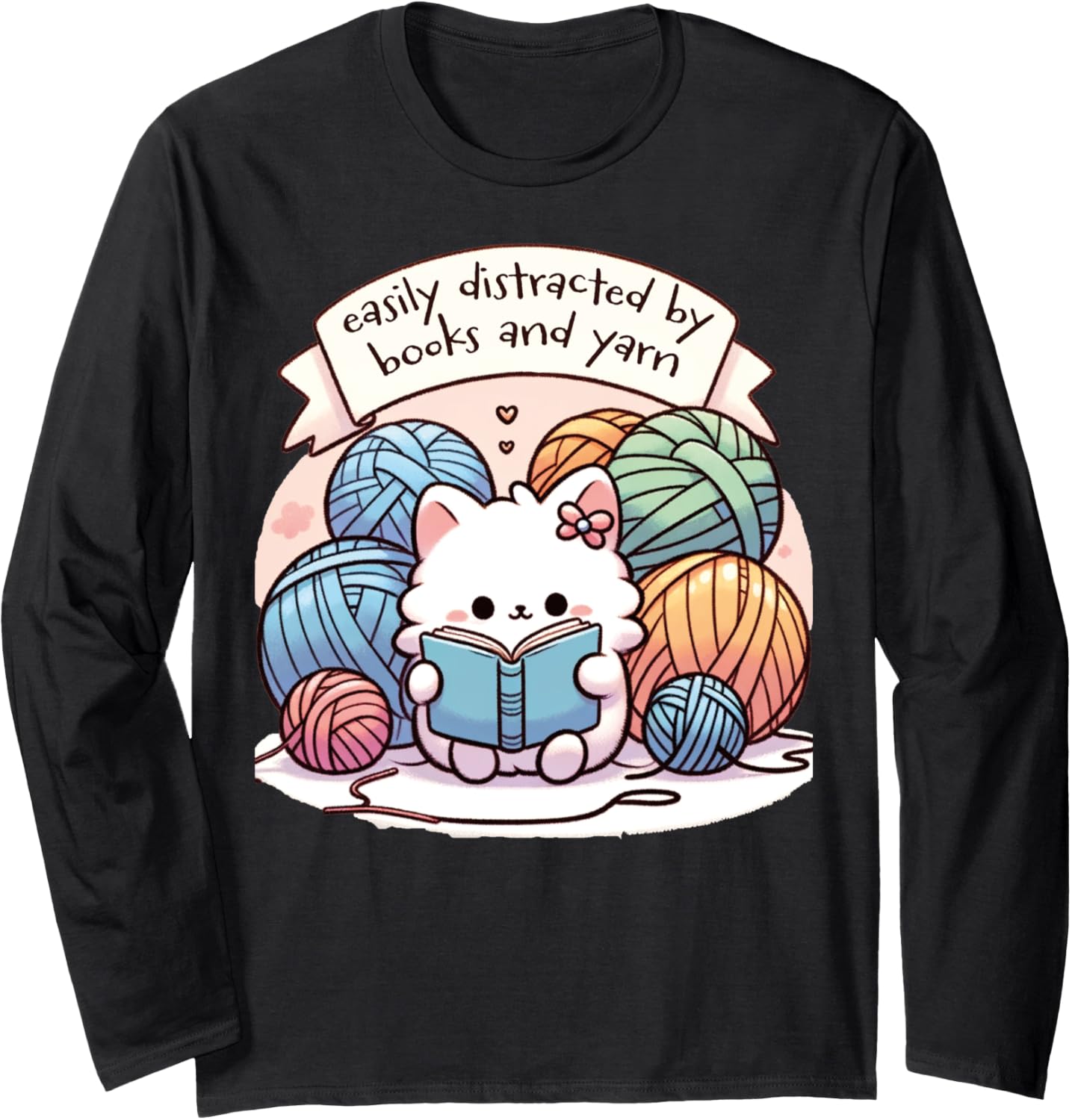 Funny Knitter Easily Distracted By Books And Yarn Knitting Long Sleeve Yarn Supply | Viral US Pick | Customer Favorite