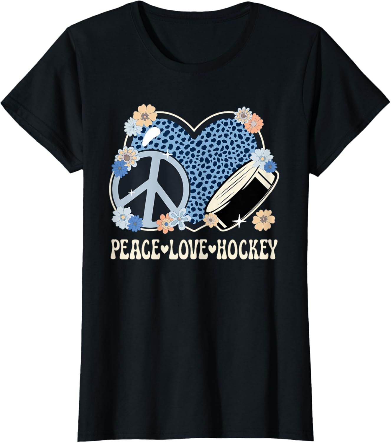 Peace Love Hockey Lover Outfit Cheetah Print Cute Ice Hockey Apparel High Search Demand Best Seller Look