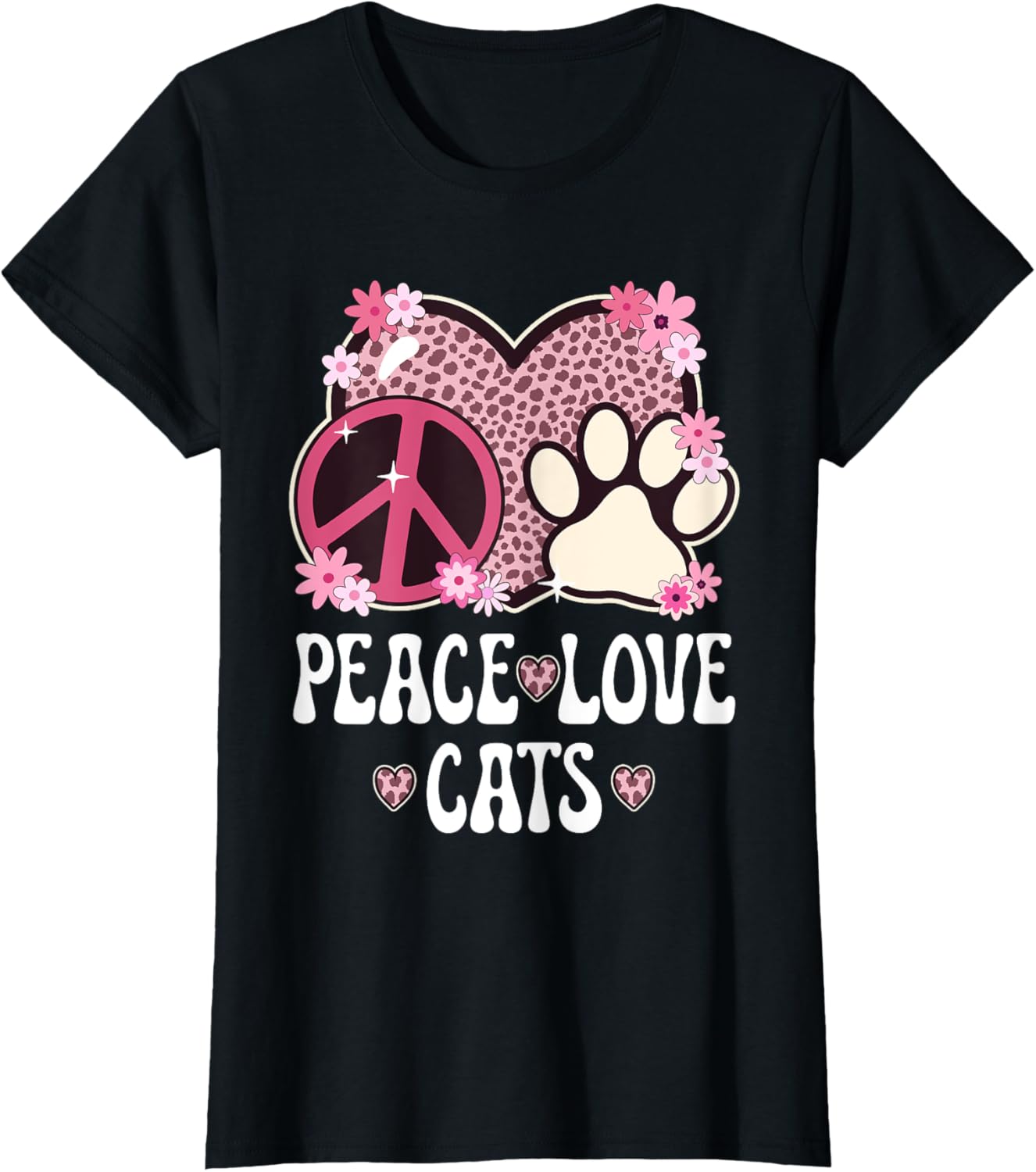 Peace Love Cats Cheetah Print Women Girl Cat Owner Cat Lover Apparel Streetwear Style Everyday Wear