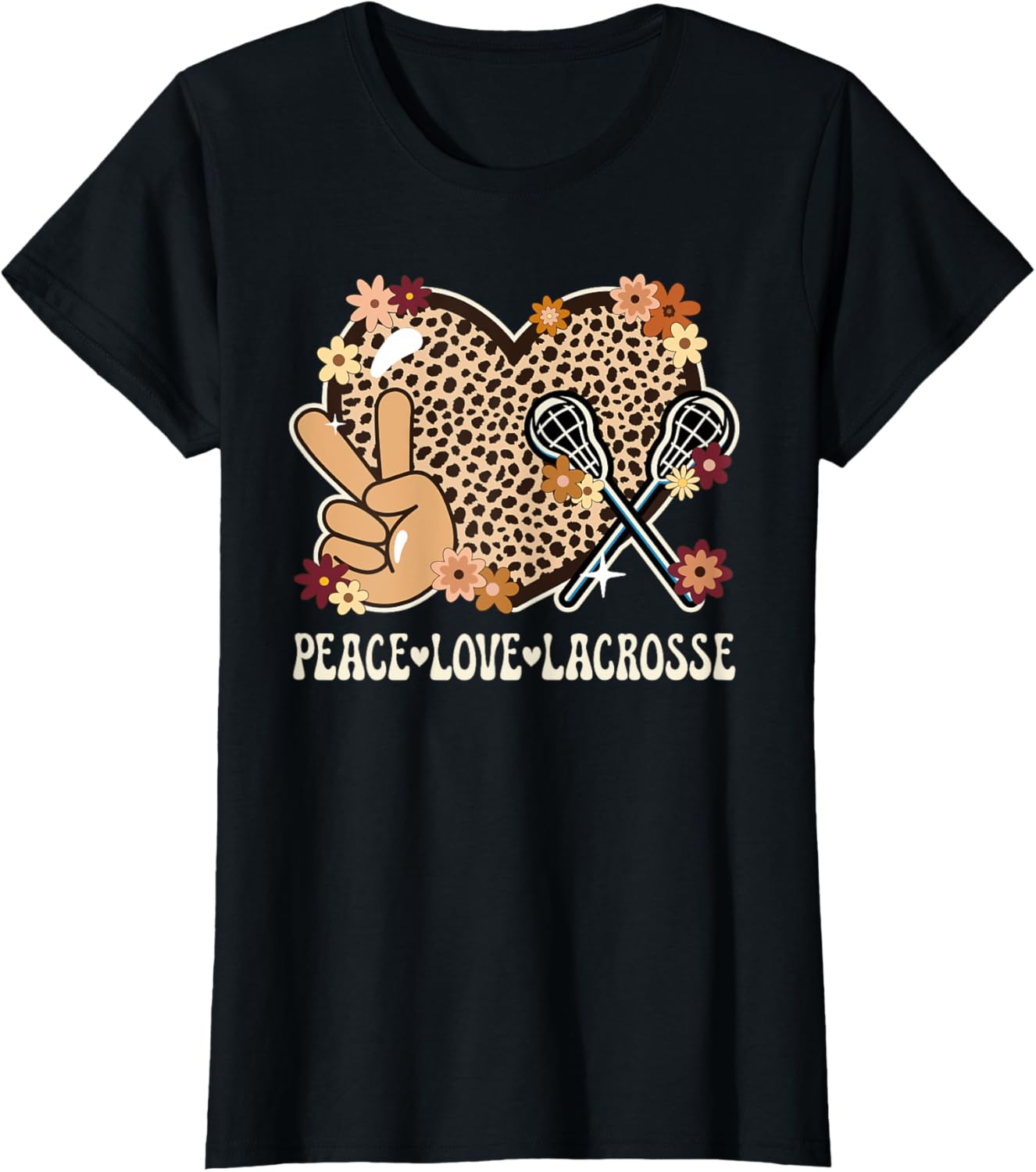 Peace Love Lacrosse Lover Outfit Cheetah Print Girl Lacrosse Apparel Streetwear Style Everyday Wear