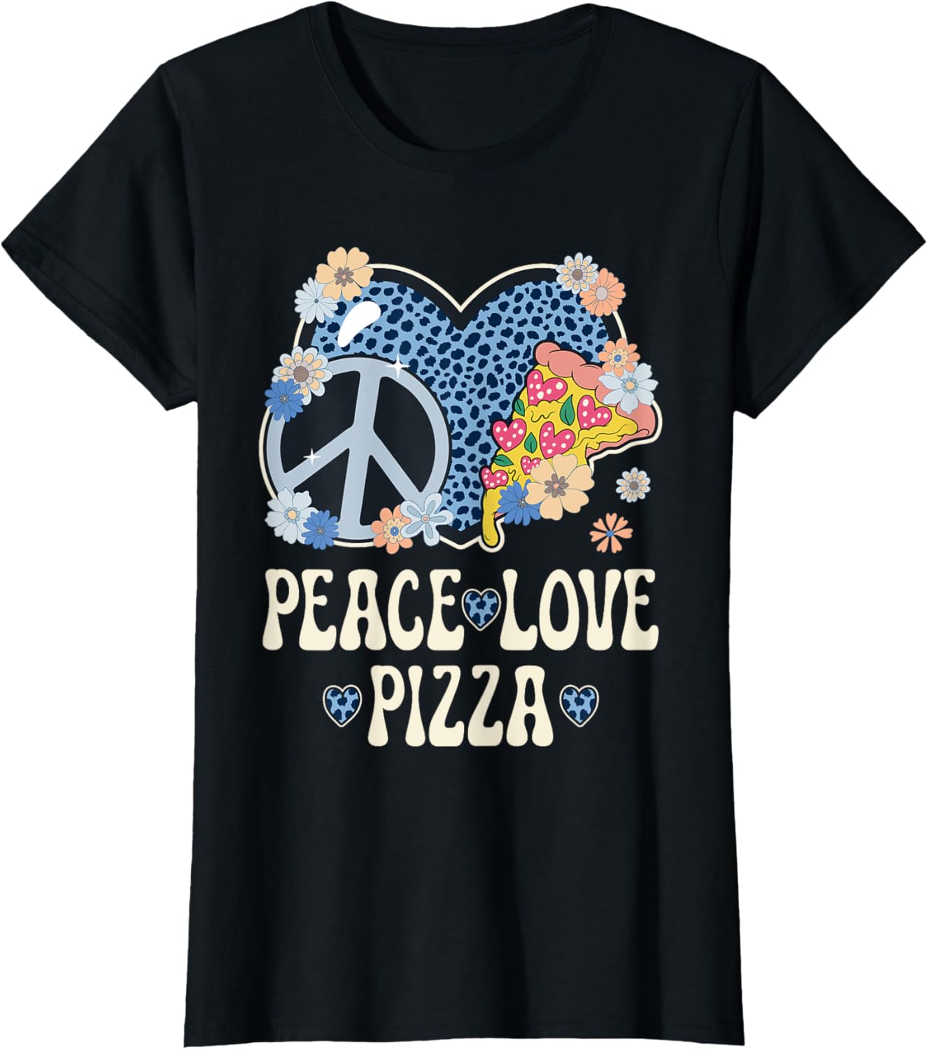 Peace Love Pizza Lover Cheetah Print Women Girls Cute Pizza Apparel Comfort Fit Fan Favorite