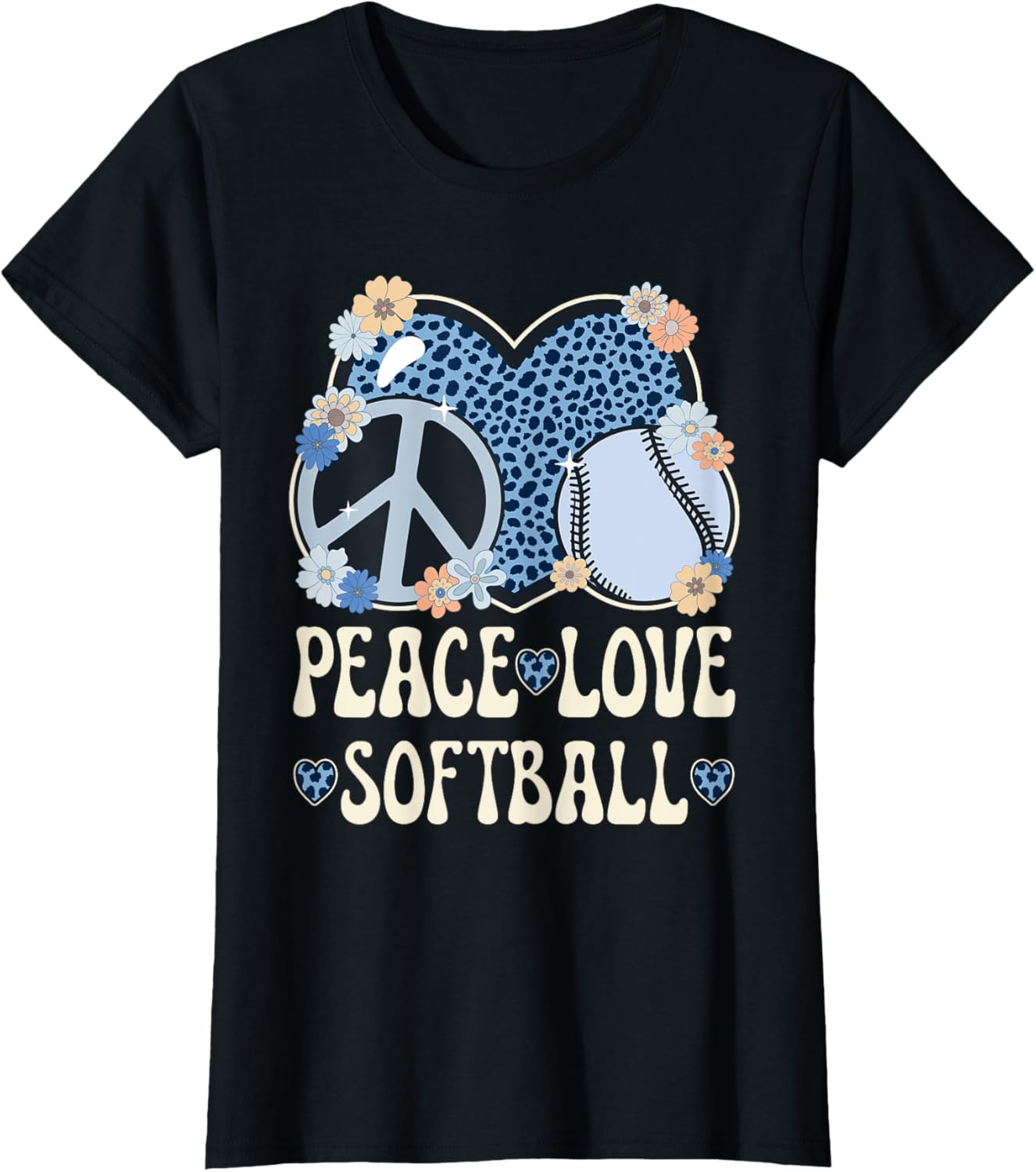 Peace Love Softball Lover Outfit Cheetah Print Girl Softball Apparel Comfort Fit US Top Pick