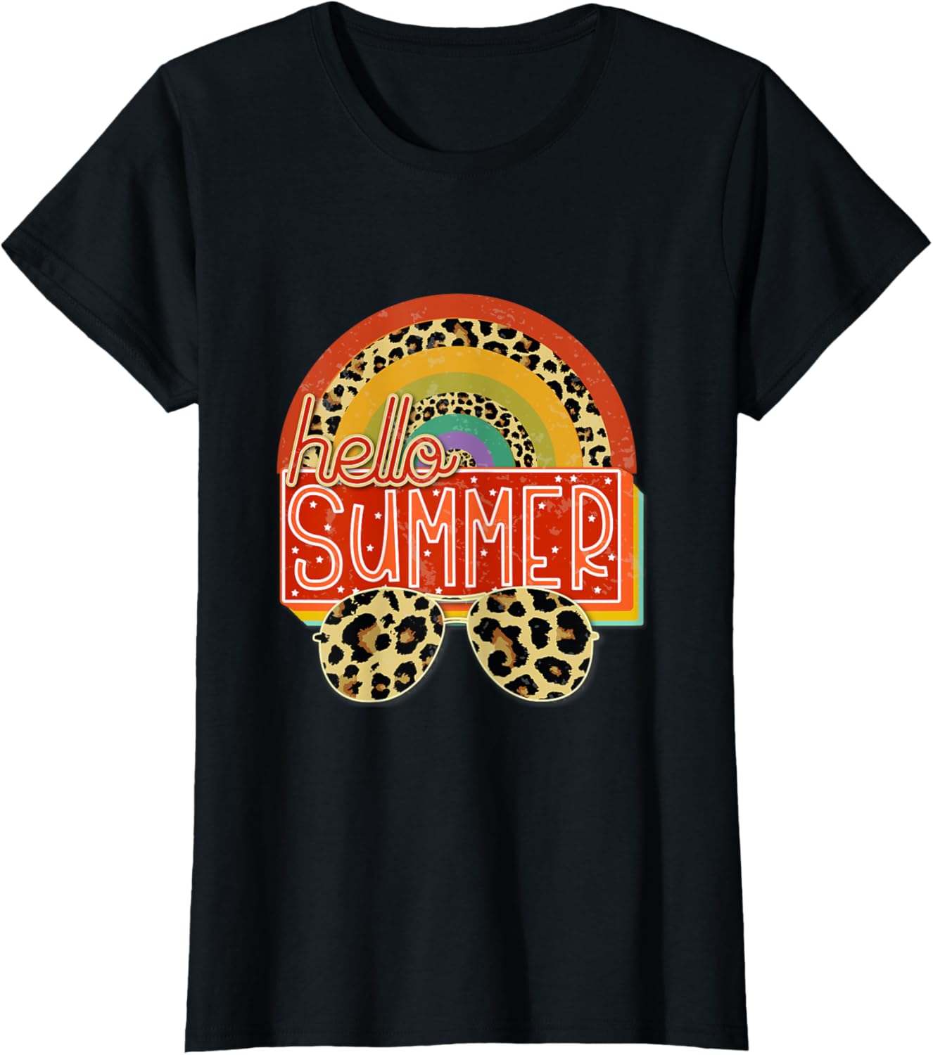 Hello Summer Sunglasses Cheetah Rainbow Retro Vintage Sunset Apparel Streetwear Style Gift Ready