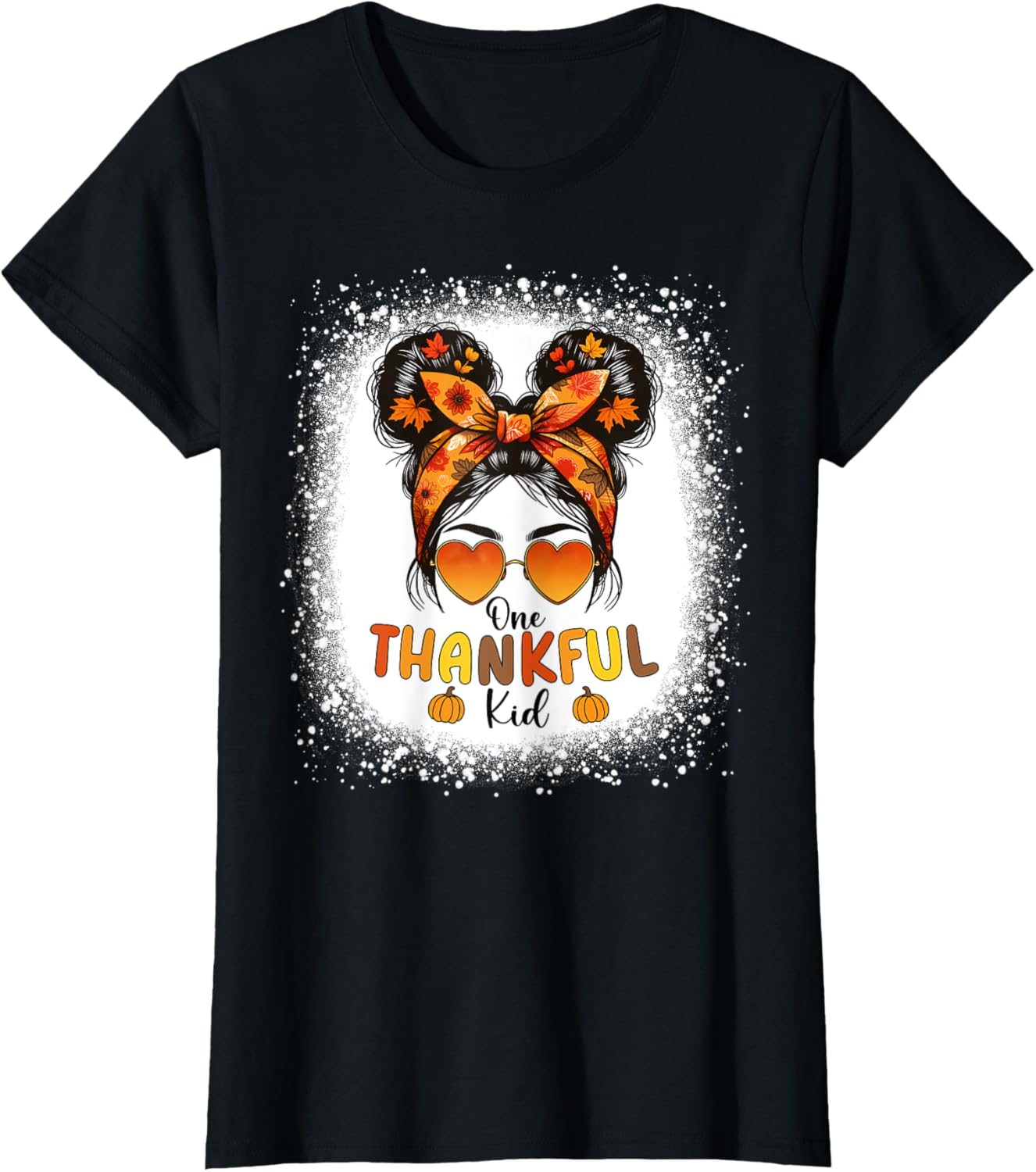 Bleached One Thankful Kid Thanksgiving Messy Bun Fall Girls Apparel | Top Conversion Title | Top Rated Comfort