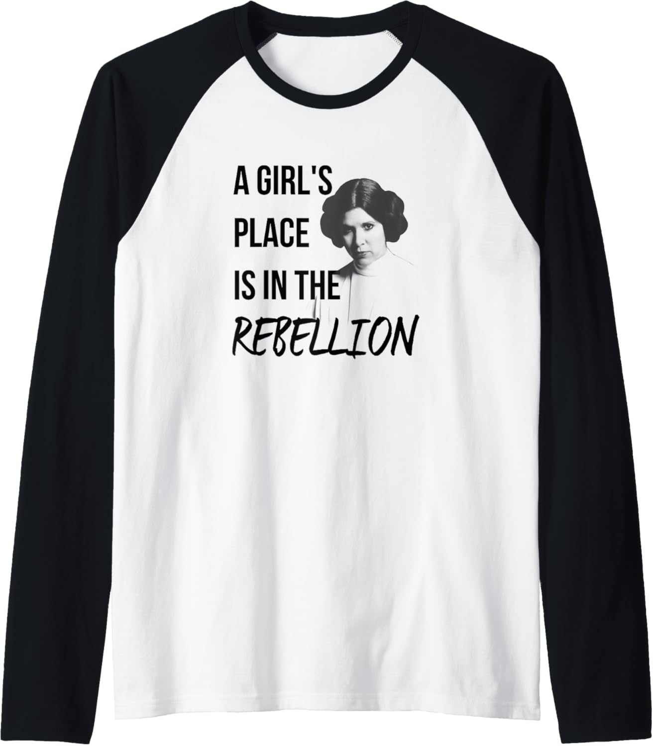 Star Wars Classic A Girl's Place Is In The Rebellion Leia Raglan Baseball Tee Apparel | Google Shopping Optimized | Aesthetic Casual Look